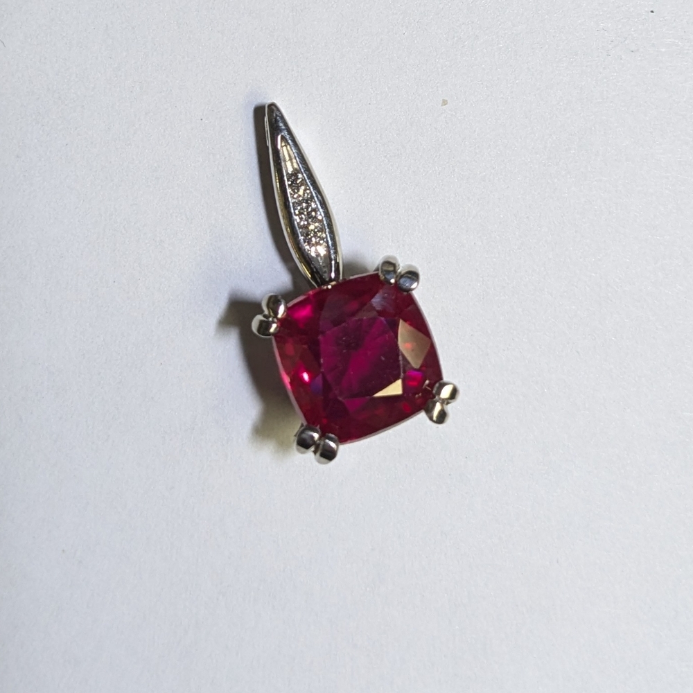 Lab Created Ruby and Natural Diamond 14K White gold pendant - Gabriel & …